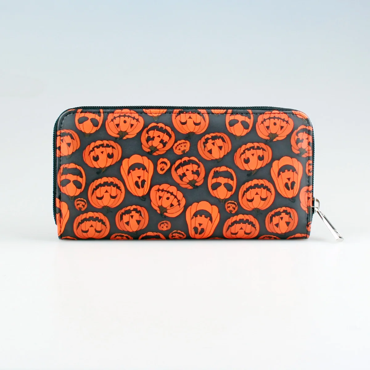 Halloween Pumpkin Print Long Wallet Zipper Around Credit Card Holder Gothic Clutch & Coin Purse For Women 2