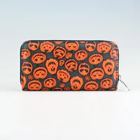 Halloween Pumpkin Print Long Wallet Zipper Around Credit Card Holder Gothic Clutch & Coin Purse For Women 2