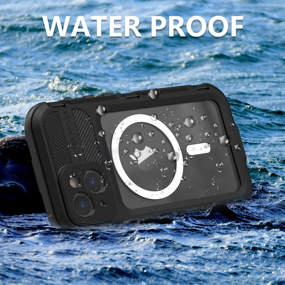 

Aluminium Alloy Metal Waterproof Case For iPhone 14 Pro Max 14 13 Pro MagSafe Wireless Charging Diving Swimming Shockproof Case