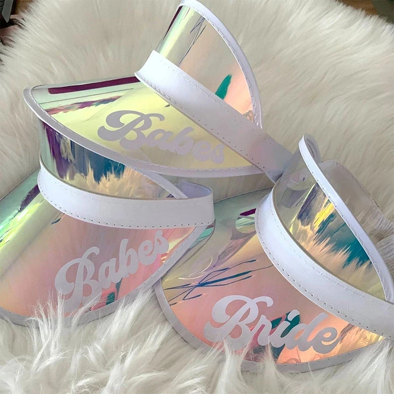 

Personalized Adult Bachelorette Sun Visor Bride Tribe Hat Custom Beach Holographic Visors Pool Party Favors Bridesmaid Gifts