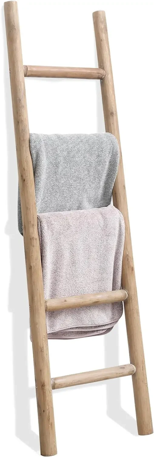 Wood Blanket Ladder Living Room Decorative Wall Leaning Farmhouse Quilt Display Holder Rustic Wooden Towel Rack for Bathroom