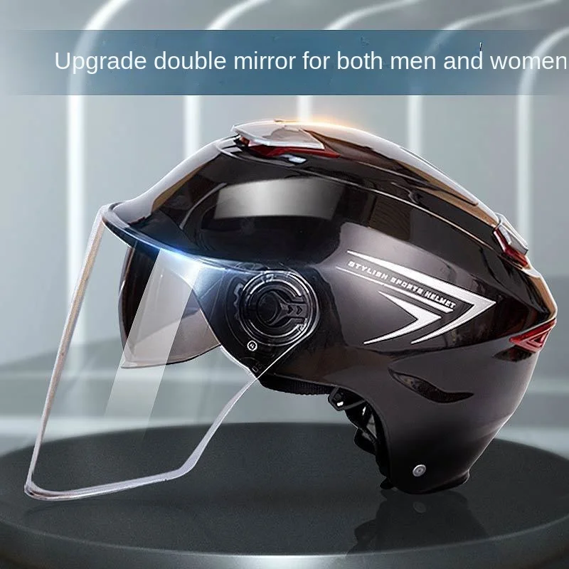 Electric Vehicle Helmet Men and Women Four Seasons Universal Summer Sunscreen Battery Car Half Helmet Light Double Lens
