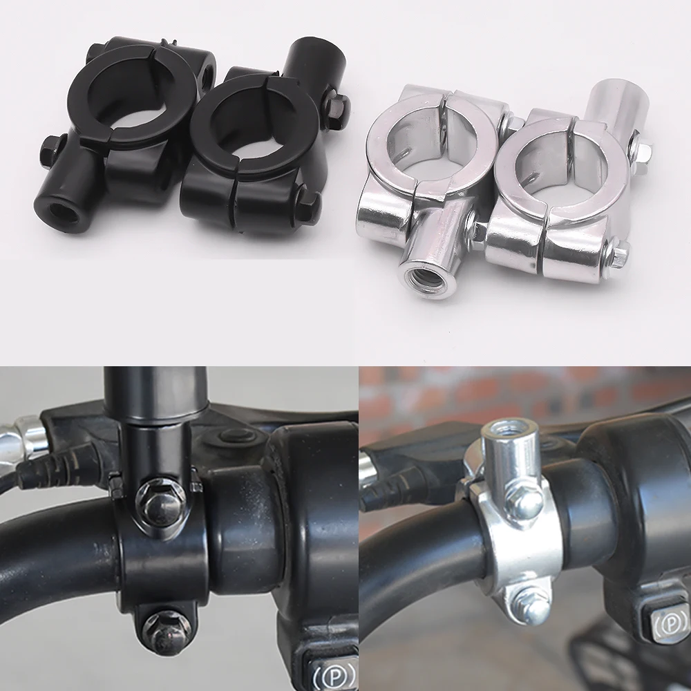 2PCS 오토바이 액세서리 블랙 실버 미러 마운트 클램프 후면보기 미러 홀더 크기 22mm 10mm 8mm 10mm 25mm
