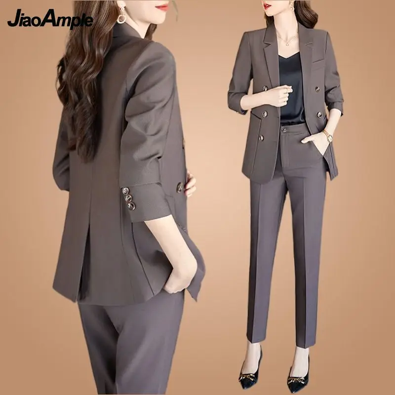 Women's Spring Autumn Professional Suit Jacket Matching Set Korean Elegant Casual Blazers+Pants Two Piece Female Trousers Suit