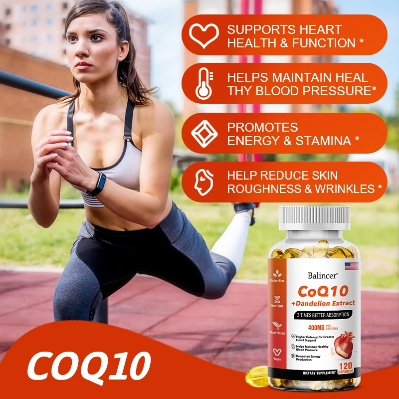 CoQ10 400 mg, Ubiquinone Supplement-Advanced 3x Absorption, 120 Veggie CapsulesCoenzyme Q10 + Dandelion Heart Supplement