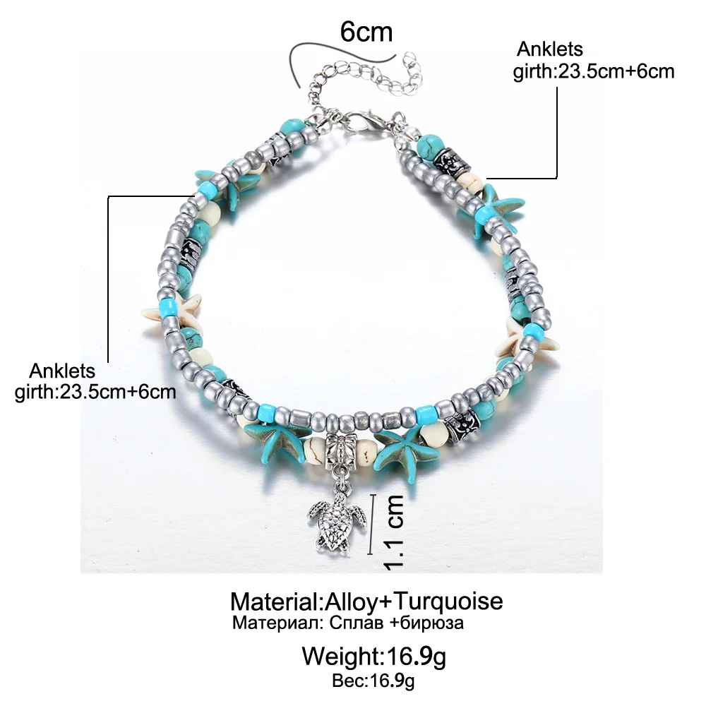 Boho Summer Beach Anklets Women Turtle Shell Starfish Tree of Life Elephant Ankle Bracelet Multilayer Chain Foot Jewelry ankle chains silver anklet bracelet beads anklet fashion accessories