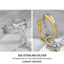 

Pure Silver 925 Double Layer Design Adjustable Ring 18k Gold Woman Punk Hiphop Anniversary Irregular Gift Fine Jewelry Fashion