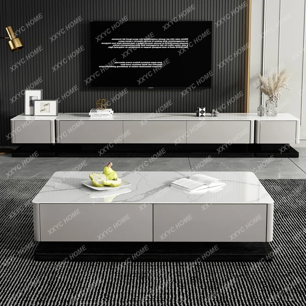 

Light Luxury Coffee Table TV Stand Combination Simple Modern Living Room Bedroom New Cream Style Stone Plate Floor TV Cabinet