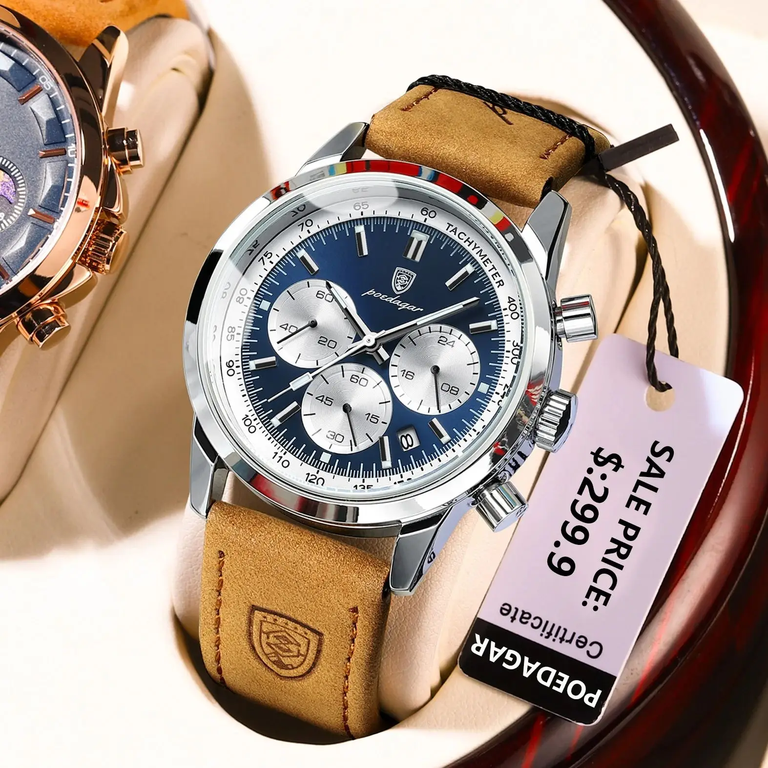 POEDAGAR High Quality Luxury Men Watch Military Waterproof Luminous Chronograph Date Man Wristwatch Leather Quartz Men's Watches 2