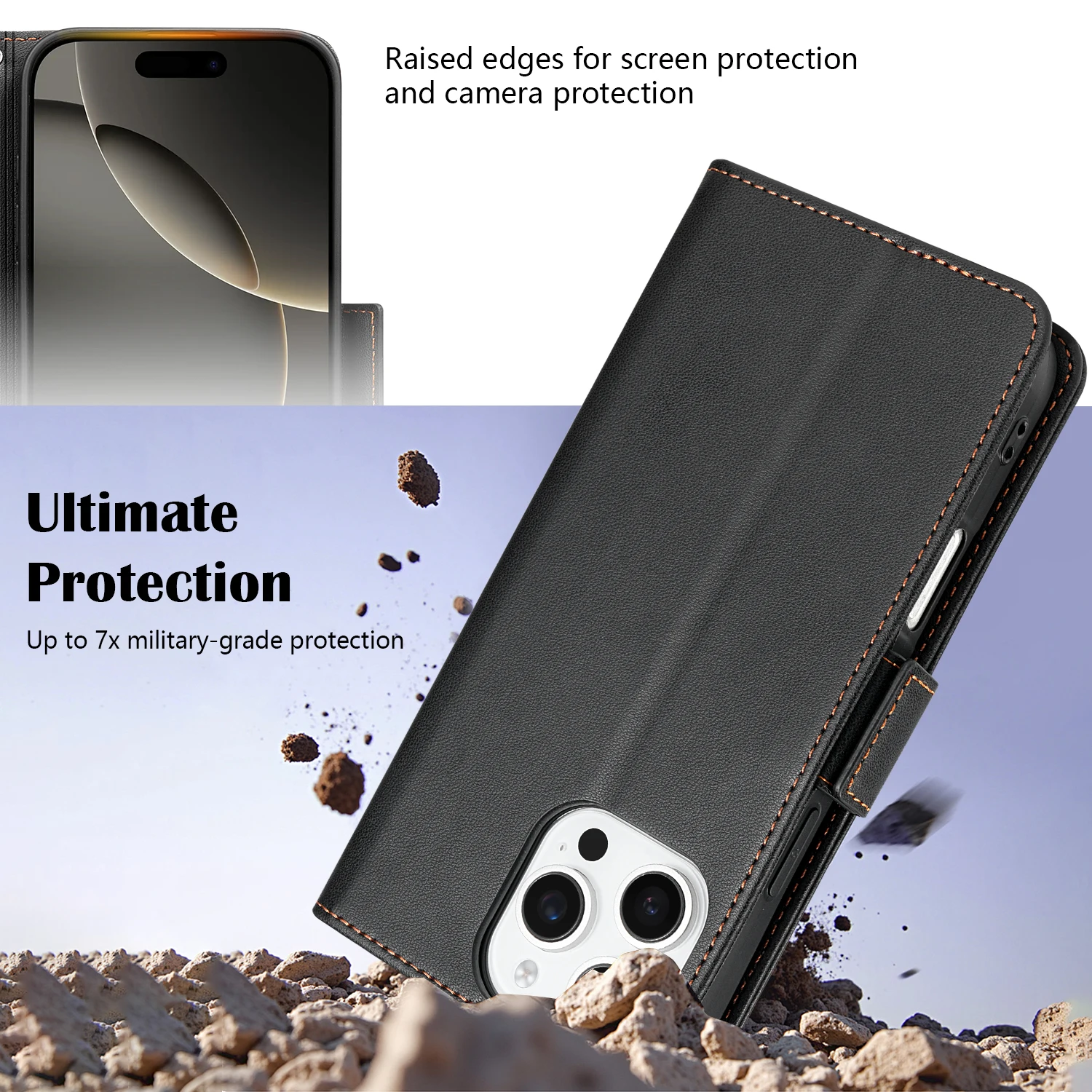 Magnetic Flip Leather Wallet Case with Card Slot & Kickstand - Shockproof Cover