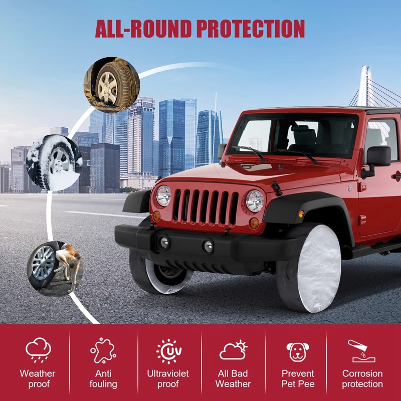 4Pcs Tire Cover Case Car Spare Tire Cover Storage Bags Carry Tote Polyester For Cars Wheel Protection Covers 4 Season