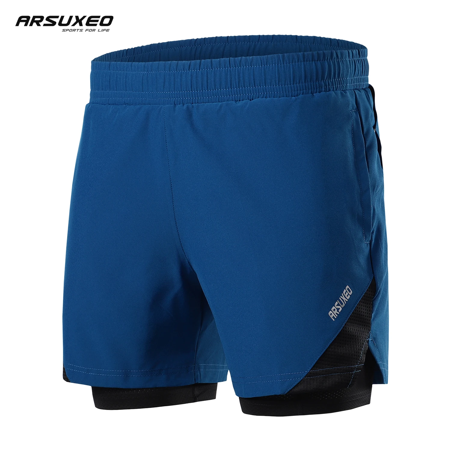 ARSUXEO Running Shorts Men Summer 2 in 1 Beach Bottoms With Pocket Jogging Pants Fitness Trainning Sportswear Gym Shorts B208