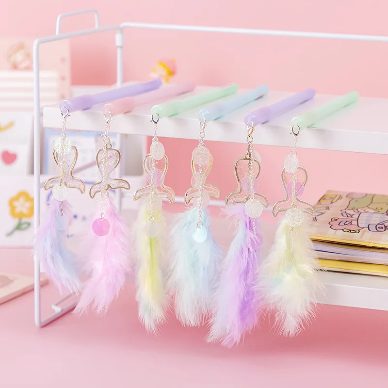 

36 pcs/lot Creative Mermaid Feather Pendant Gel Pen Cute 0.5mm Black Ink Signature Pens Stationery Gift Office School Supplies