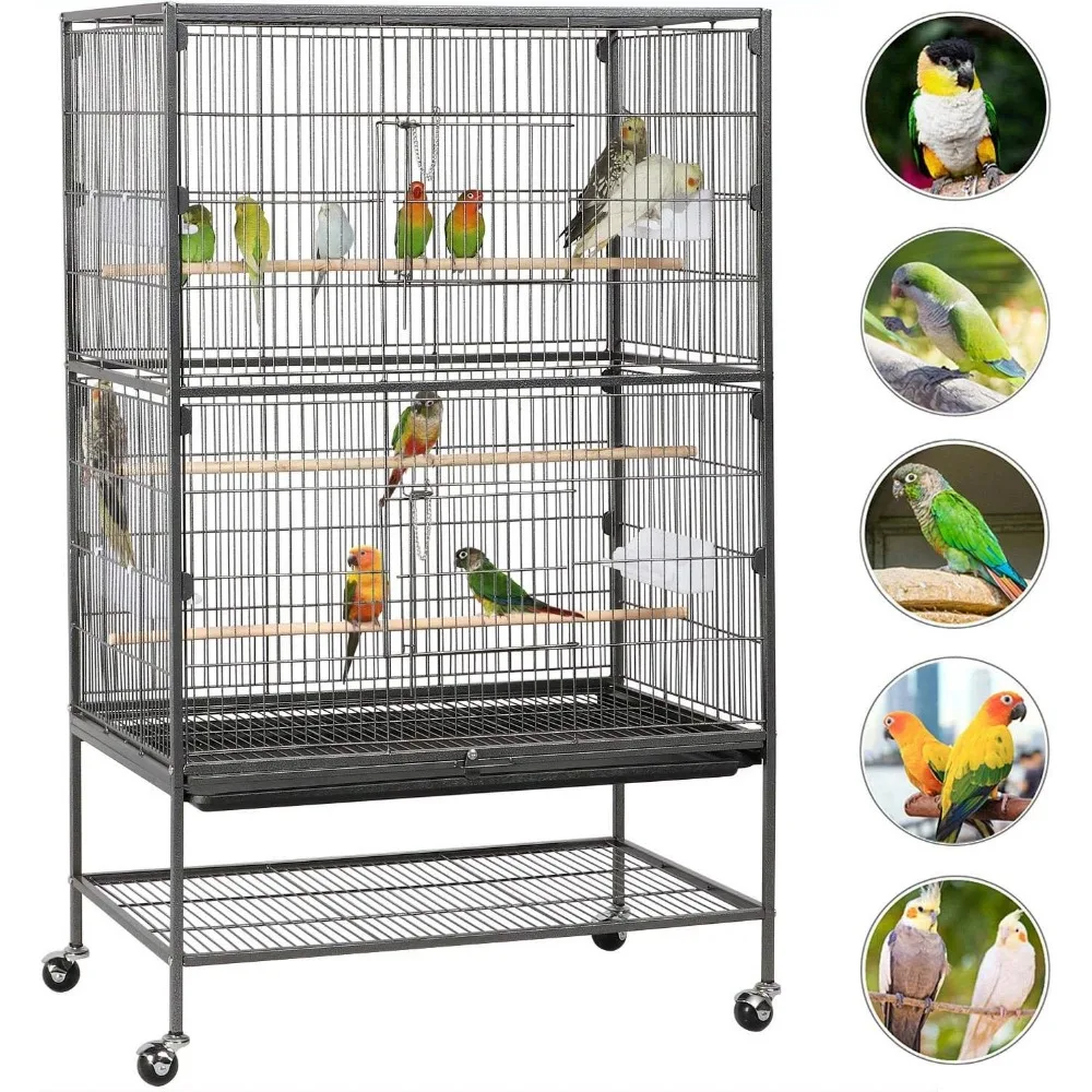 52-inch Wrought Steel Standing Large Flight King Bird Cage for Cockatiels African Grey Quaker Sun Parakeets
