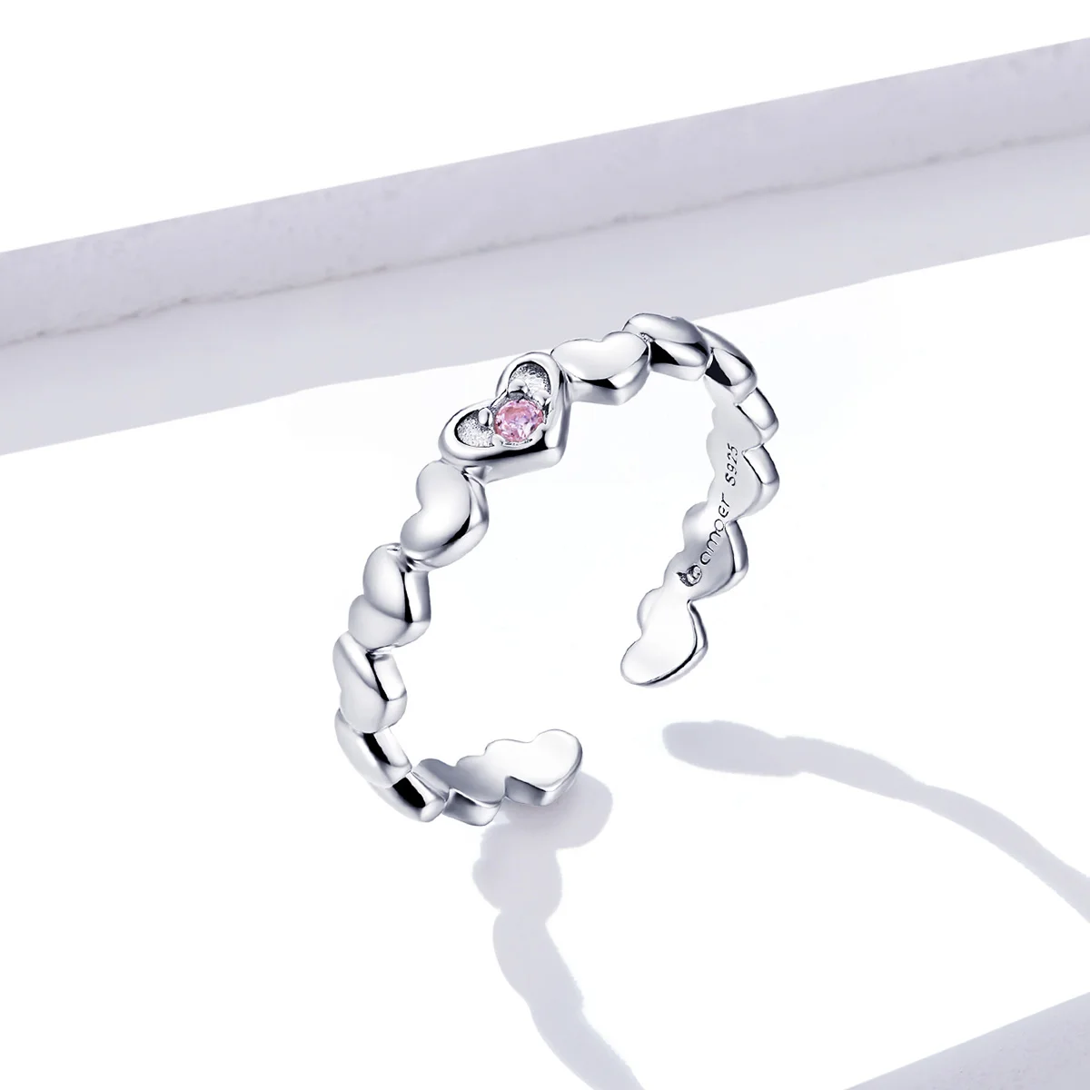 

New Pink CZ Heart Stackable Finger Rings for Women Free Size Adjustable Bands 925 Sterling Silver Jewelry Accessories