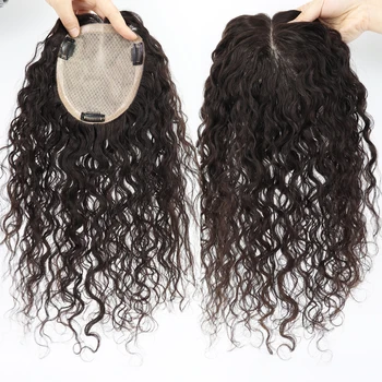 Silk Base Topper Virgin European Hair Wavy Hairpiece Natural Scalp Look Silk Top Hair Cover with Clips in PU around for Women