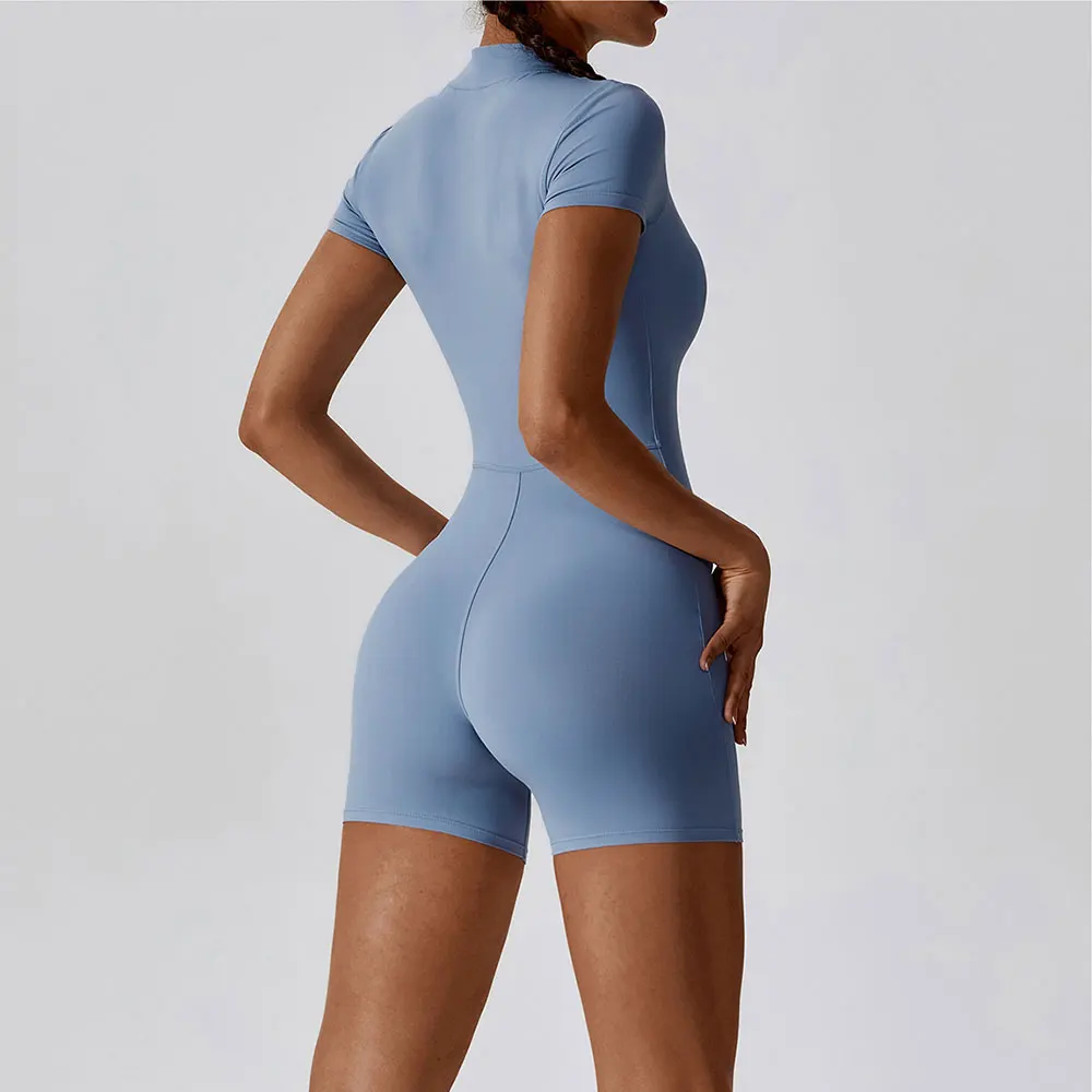 Yoga Set Women One-Piece Suit Zipper Short Sleeve Gym Push Up Workout Clothes Fitness Short Bodysuit Sportswear Jumpsuits