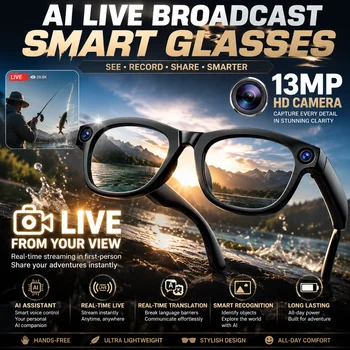 Occhiali Smart AI 2026 con Fotocamera POV da 13MP, Traduzione in Tempo Reale, Live Streaming, Assistente Vocale, Audio Open-Ear per Viaggi d'Affari