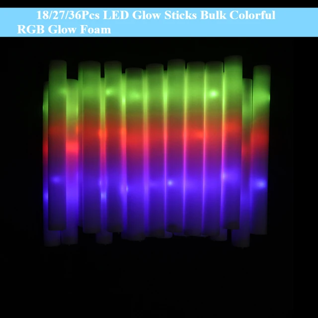 แท่งไฟ LED 18/27/36 ชิ้น แบบแพ็คใหญ่ หลากสี RGB แท่งโฟมเรืองแสง แท่งเชียร์เรืองแสงในที่มืด สำหรับงานคริสต์มาส งานวันเกิด งานแต่งงาน และงานปาร์ตี้ 1
