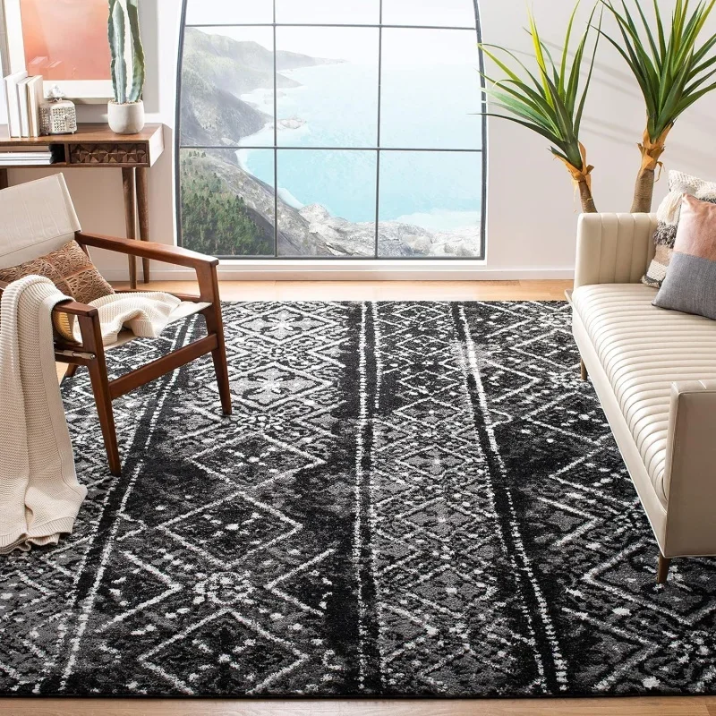 

SAFAVIEH Adirondack Collection Area Rug - 10' x 14', Black & Silver, Moroccan Boho Distressed Design, Non-Shedding & Eas