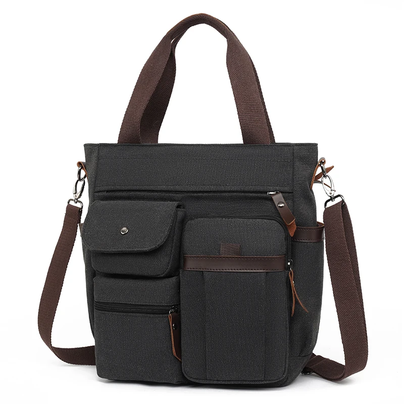 Unisex handbag with detachable shoulder strap and zipper - retro style men's and women's crossbody bag, multifunctional travel b