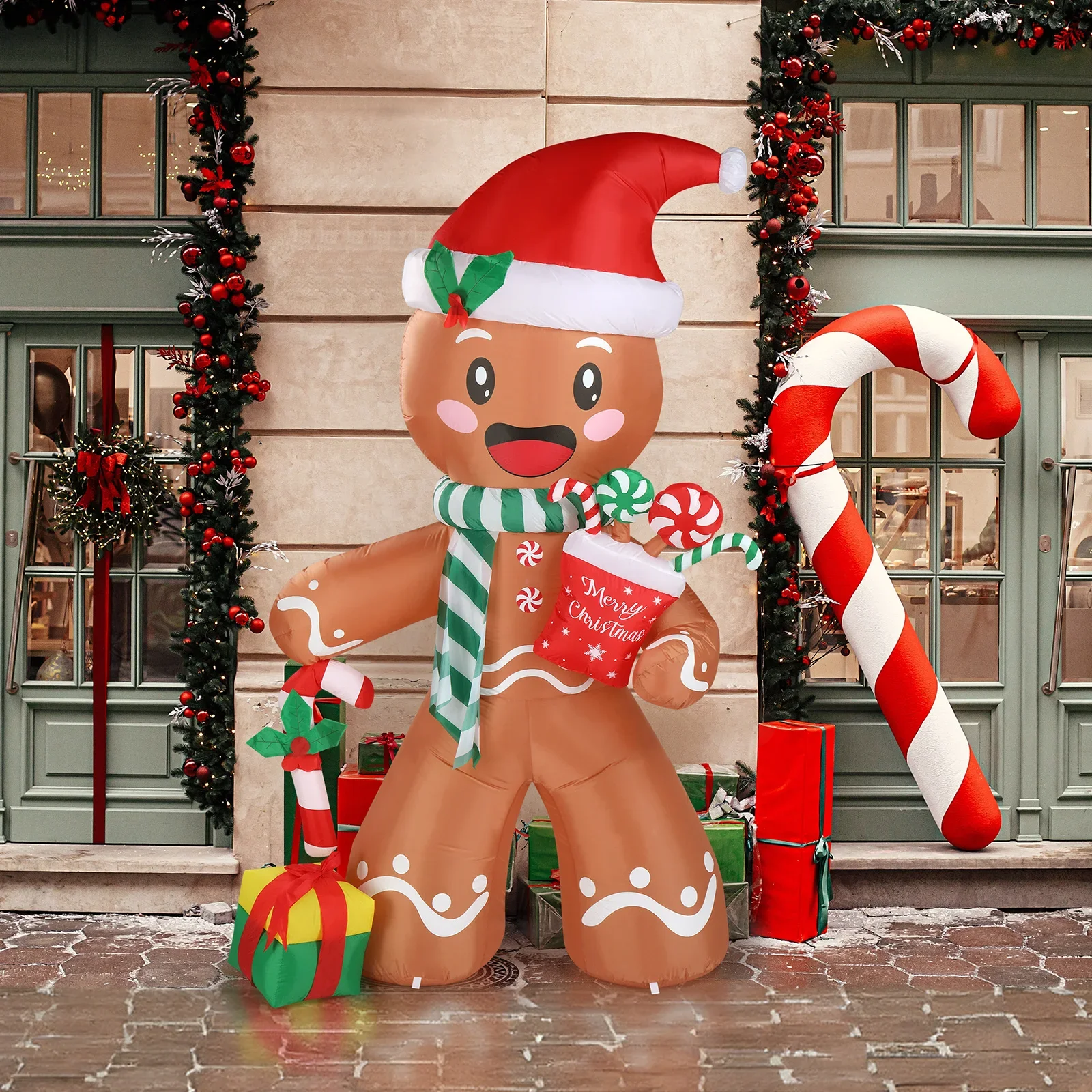 7.9FT Christmas Inflatables Gingerbread Man LED Lights Christmas Outdoor Decor Holiday Party Front Yard Lawn Garden Decor