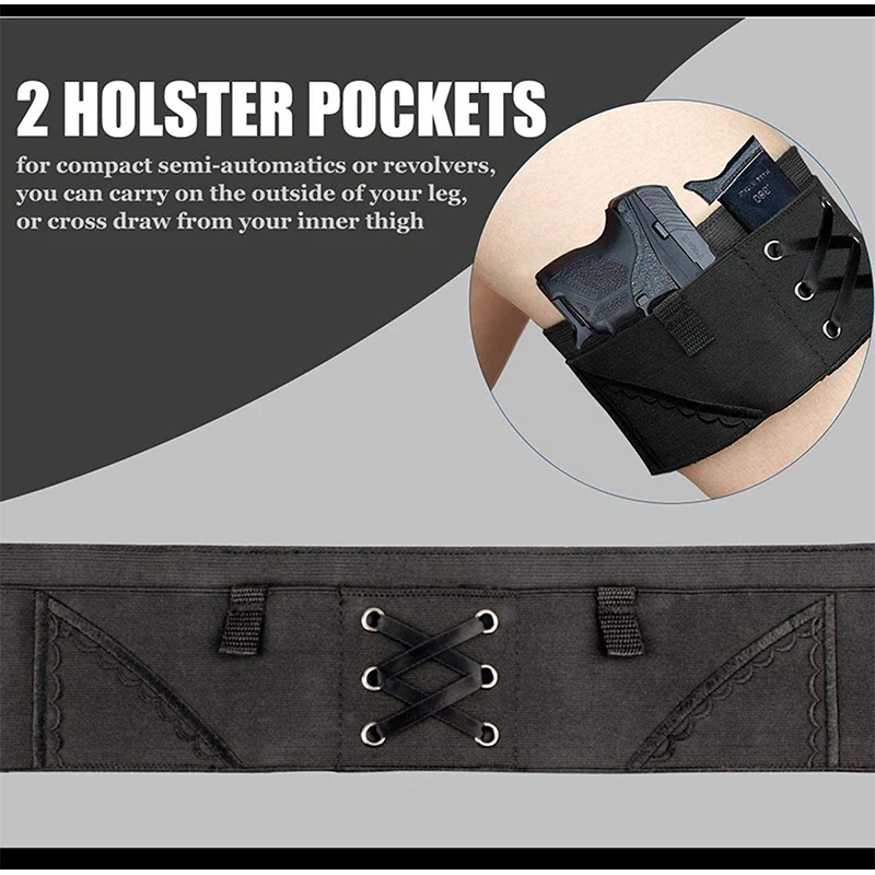 Hot Woman Leg Holster Lady Anti-slip Adjustable Six Hook-and-eye Garter Pistol Holder Hunting Camping Equipment 4