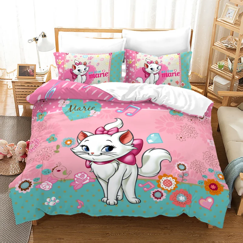 thumbnail image 1 of Juego de ropa de cama Kawaii Marie Cat, funda de edredón rosa de dibujos animados, textiles para el hogar, tamaño King y Queen, funda de edredón doble, accesorios de dormitorio, 1 of 5