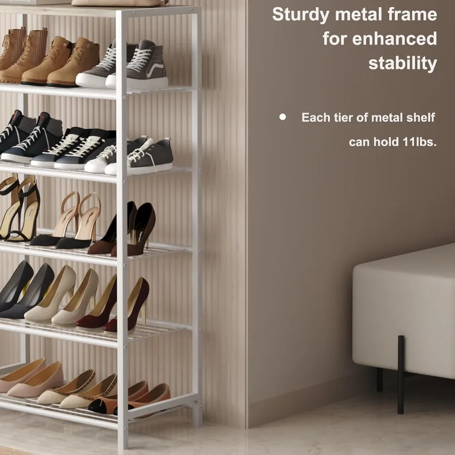 Shoe Rack 6Tier Shoe Storage Shelf Industrial Shoe Tower Narrow Shoe Organizer for Closet Entryway Small Shoe Rack Table with D