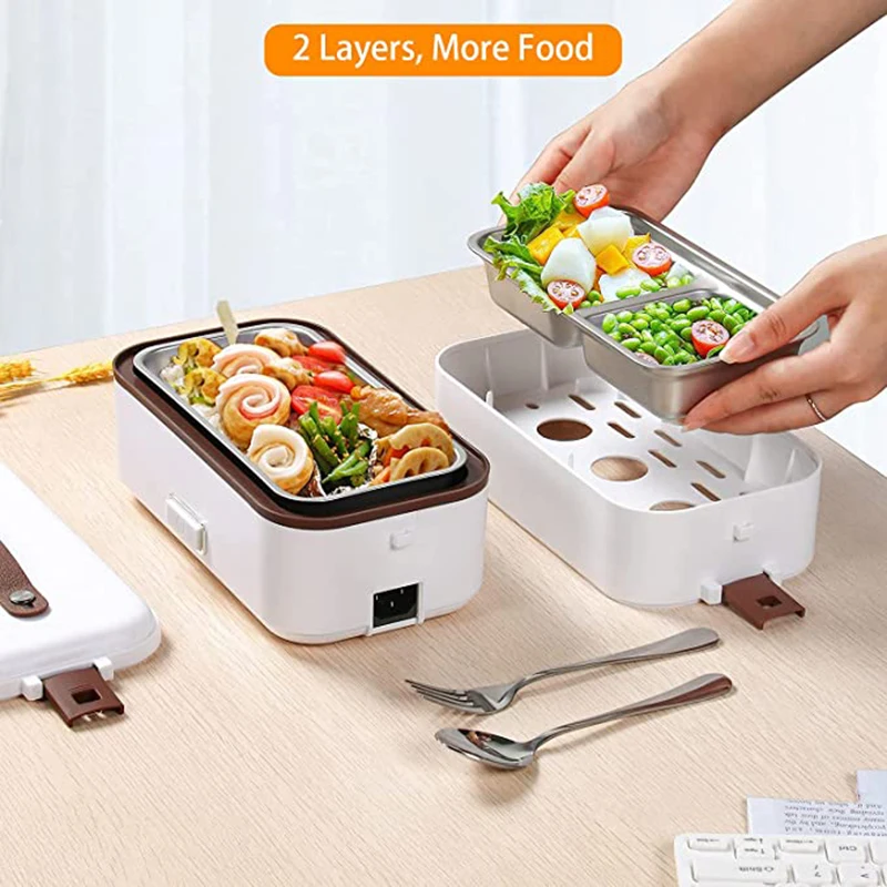 Double-layer Lunch Box Food Container Portable Electric Heating Insulation Dinnerware Food Storage Container Bento Lunch Box_voghion.com