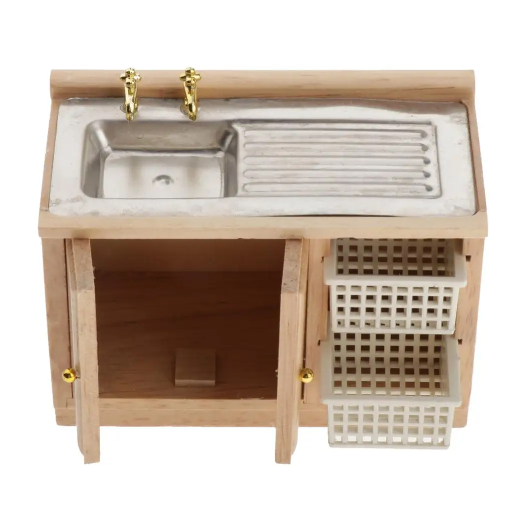 1:12 Dollhouse Mini Furniture Kitchen Cupboard Bathroom Wash Basin Cabinet Toys