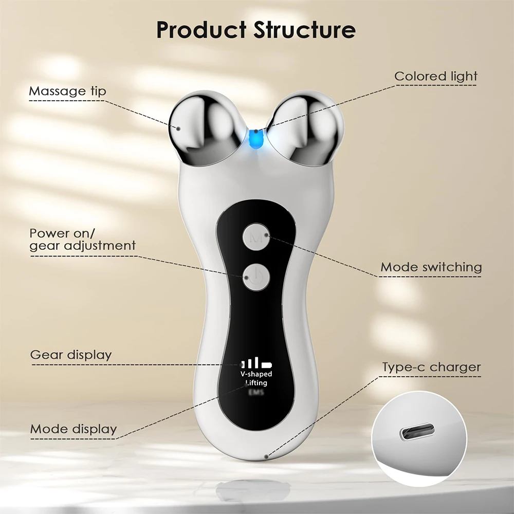 Facial Massager EMS Microcurrent Roller Device For Face Lifting Skin Tighten Double Chin Remover Tools 6