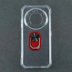 Enhanced TPU Soft Silicone Phone Case with Back Ring Holder Bracket, 6.75 - 2024 Edition for FOSSiBOT F109 (Transparent C Red)