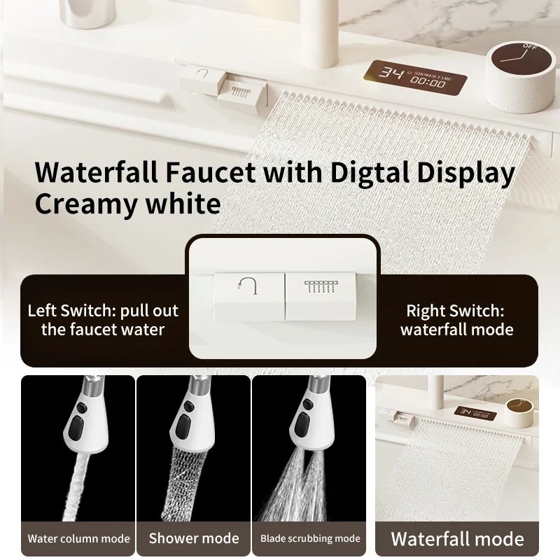 Waterfall Sink With Digital Display Kitchen Sink 304 Stainless Steel Modern Large Single Sink Bowl Wash Basin Kitchen Home 5