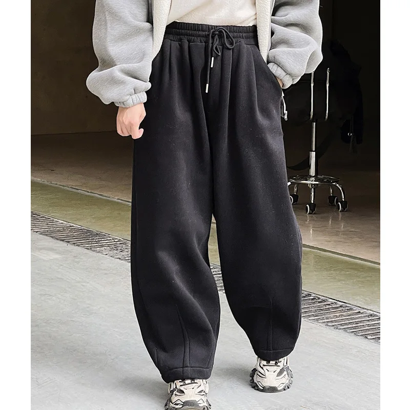 Women Winter Vintage Khaki Warmer Sweatpants Wide Leg Jogger Pants Casual  Elastic Waist Female Loose Gym Sport Workout Trousers