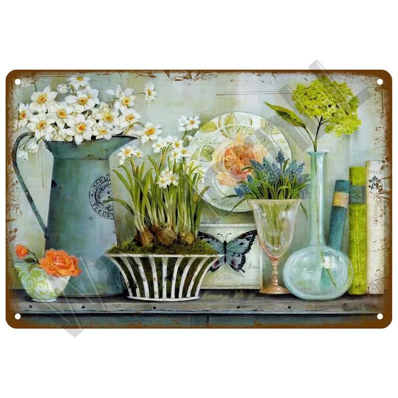 Flor Vintage Para Decoracion De Jardín, Letrero De Metal Retro, Arte De Pared Para El Hogar, Mural, Letrero De Taño, Decoración De Habitación, Placa, Regalo, Pintura De Granja - AliExprs