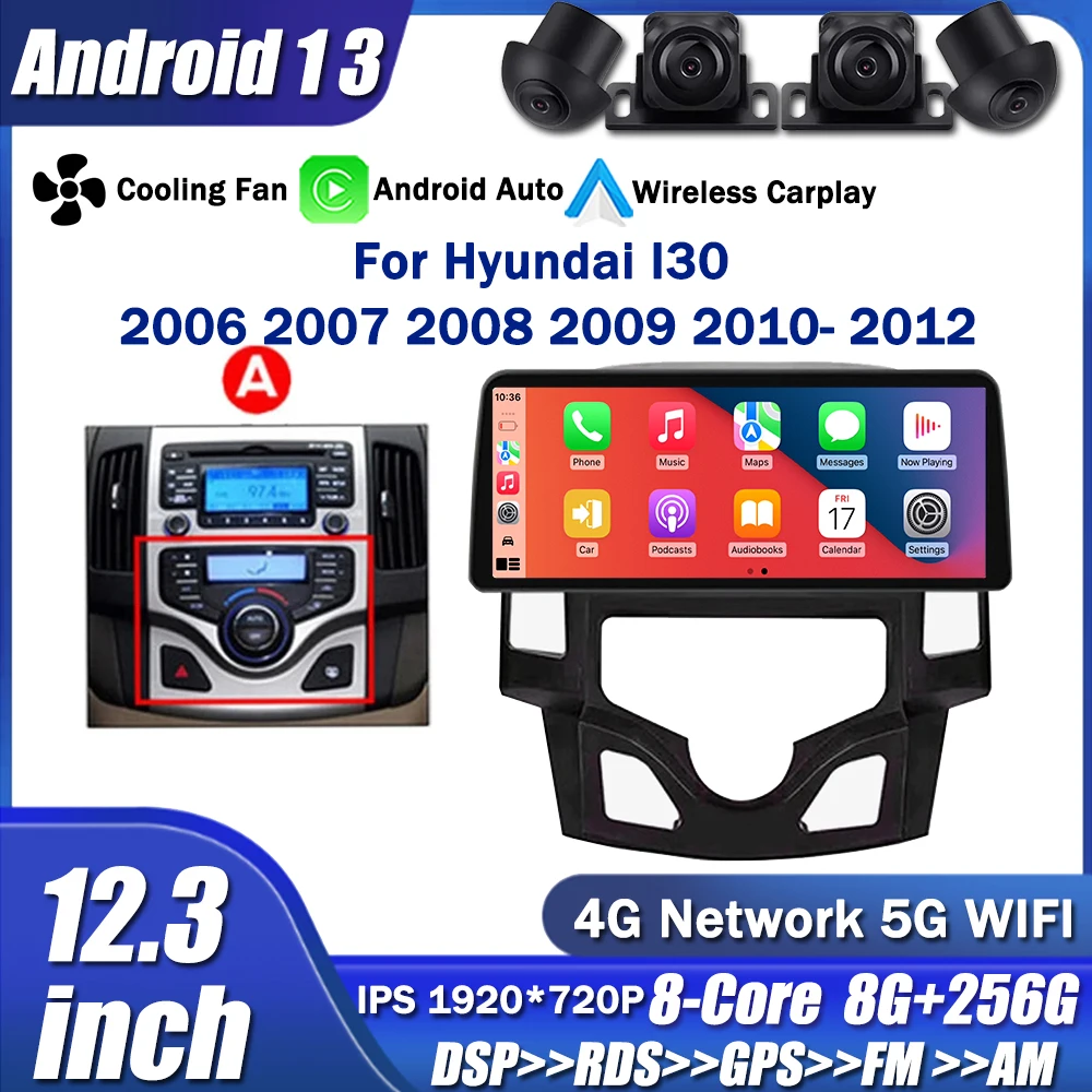 

for Hyundai I30 2006 2007 2008 2009 2010- 2012 12.3 Inch Android 13 Car Radio Multimedia Video Player GPS Carplay Stereo 4G Lte