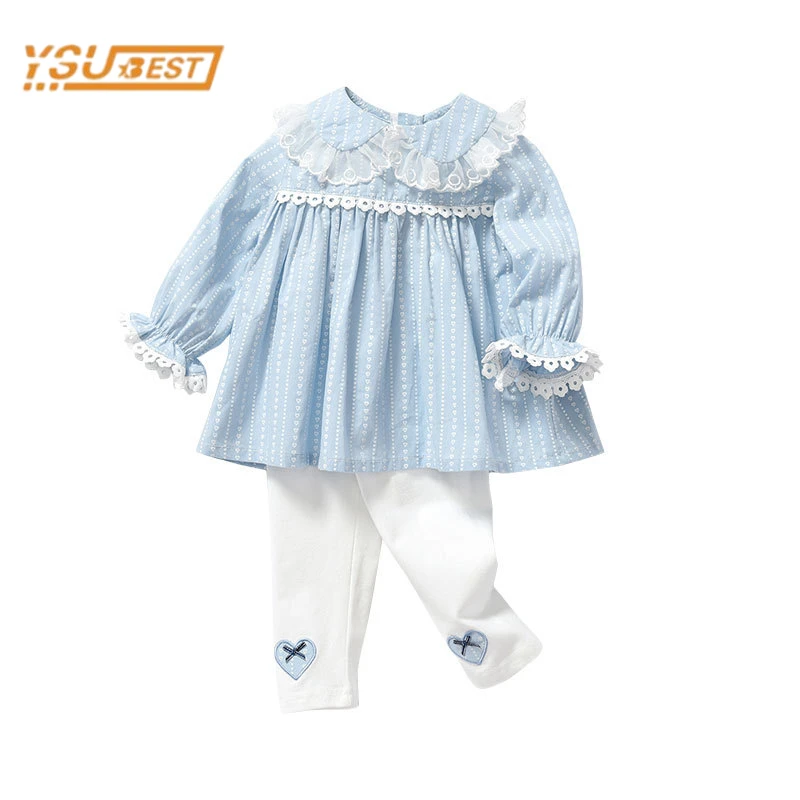 Spring Autumn Infant Kids Baby Girls Long Sleeve Lace T-shirt + Pants Clothing Sets 0-4Yrs Newborn Kids Baby Girls Suits Clothes baby knitted clothing set