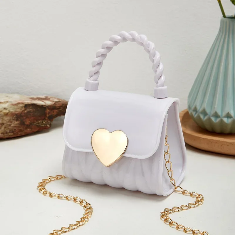 

Kids PVC Crossbody Coin Purse Child Fashion Mini Handbags Lovely Heart Pattern Decoration Handbag Small Chain Jelly Bag For Girl