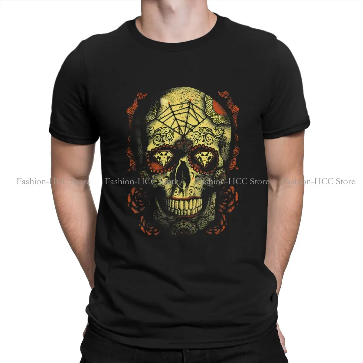 

Full Moon Mojo Style Polyester TShirt Mexican Day of the Dead Skull Sugar Top Quality Hip Hop Graphic T Shirt Stuff