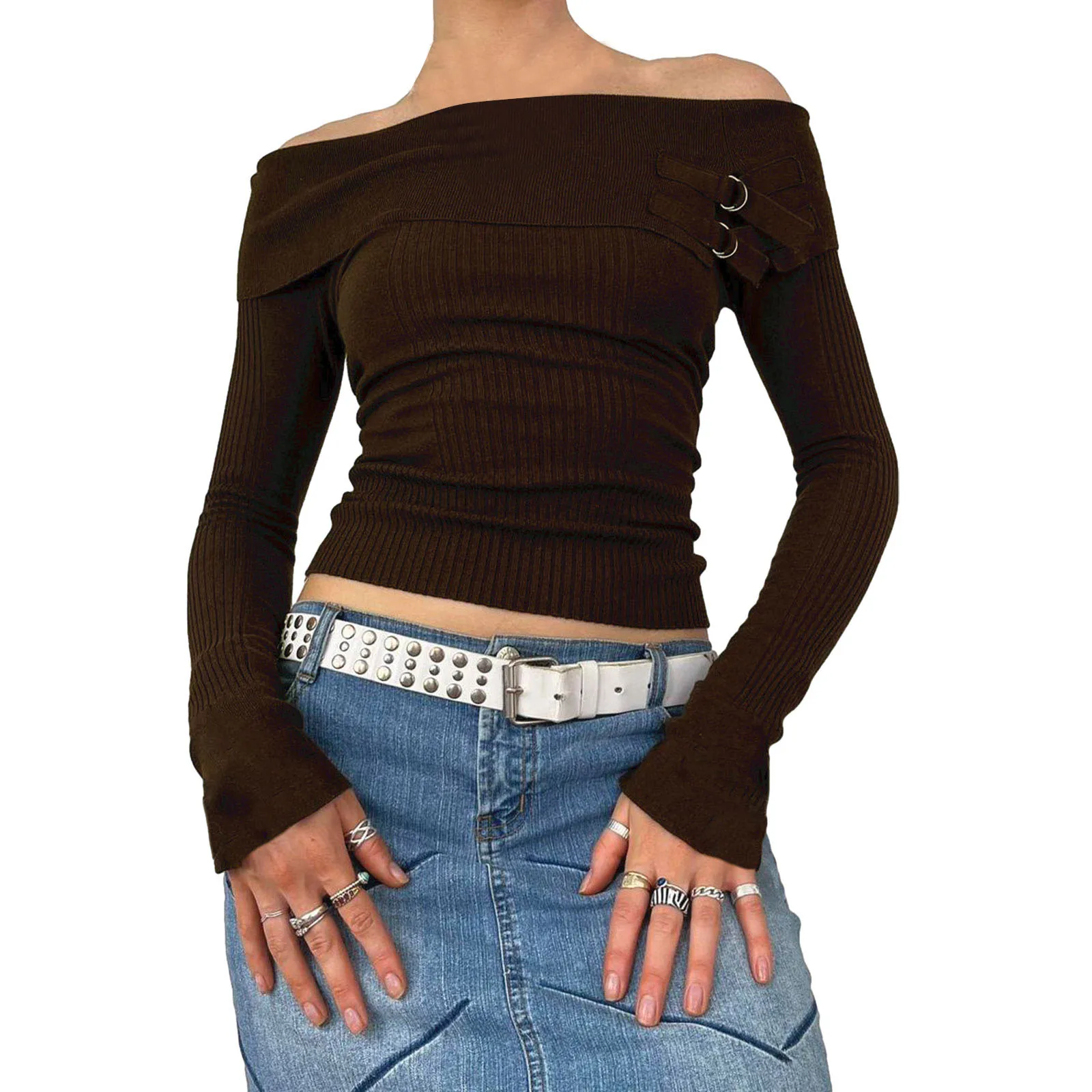 fashion batwing sleeve hollow knitted sweaters women casual loose solid long sleeve jumper lady sexy off shoulder tops pullover Women's Fashion Slim Off-Shoulder Sweater Crop Tops Solid Color Ribbed Long Sleeve Pullover Knitwear