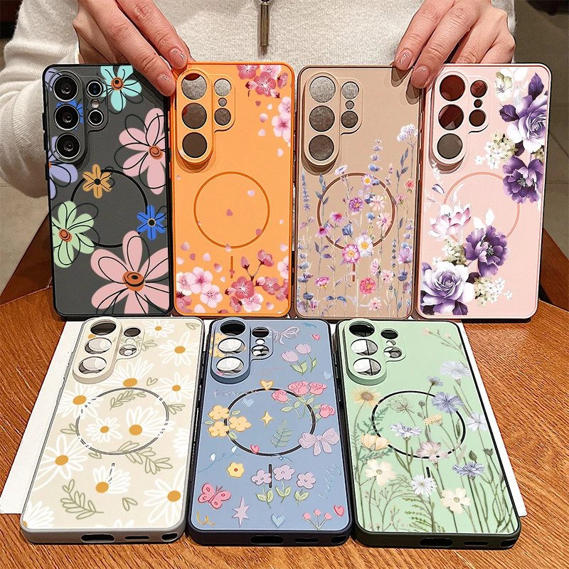 Little Flower Print Magnetic Phone Case - Stylish and Durable Hard Cover