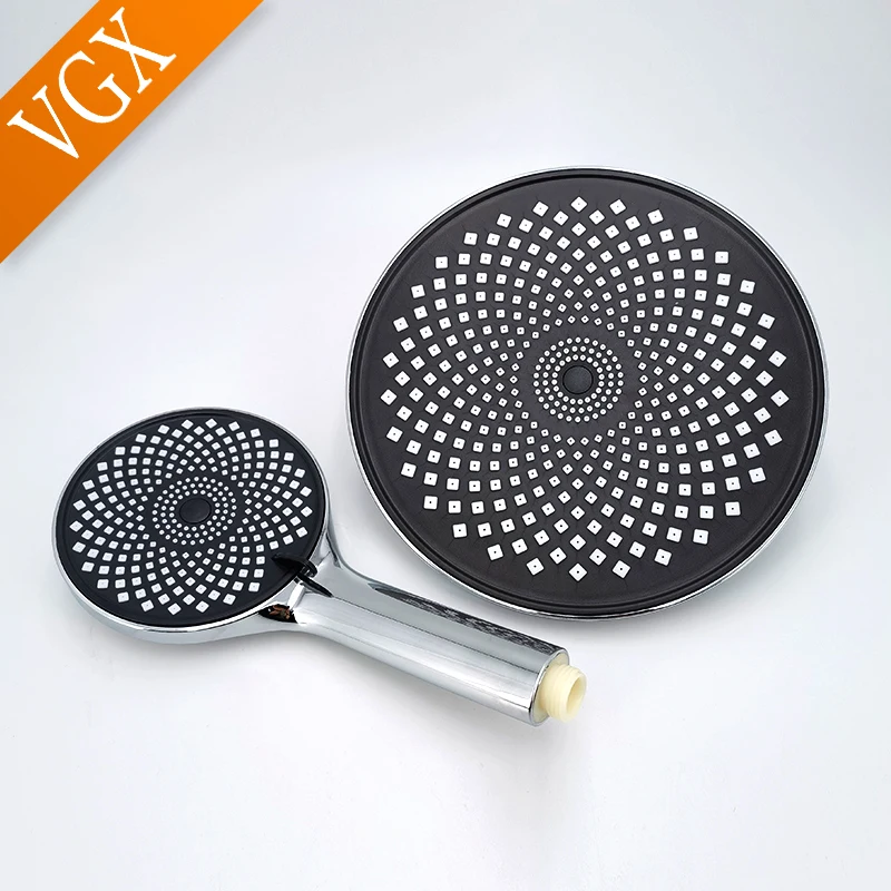 

VGX Round Shower Head Rainfall With Hand Held High Pressure Shower Set for Bathroom Shower System Bathroom Accessories Black