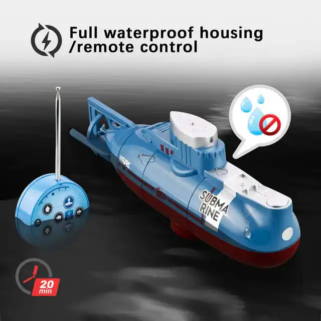 RC Submarine MINI Remote Control Boat Waterproof Diving Toy Simulation Model Gift for Kids Boys Support 6‑channel Control 4
