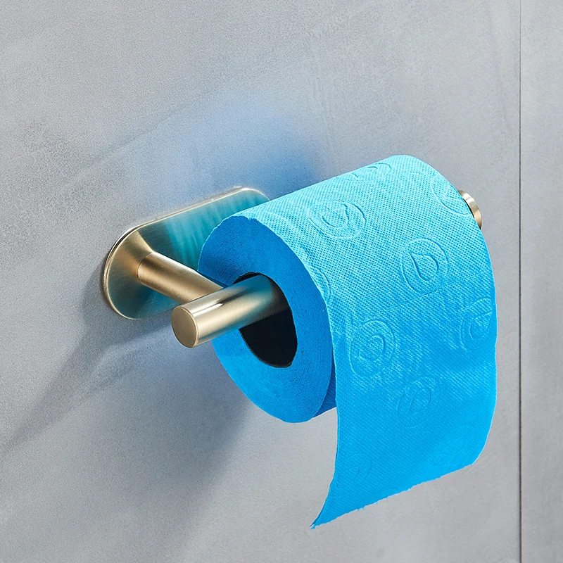Brushed Golden Bathroom Towel Rack Bathroom Accessories Paper Holder Robe Hook Towel Bar Hardware No Nail No Punch Hole