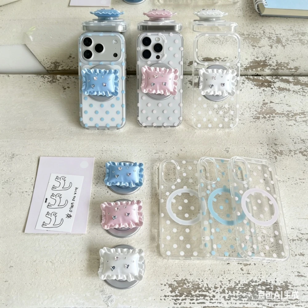 Polka Dot Double Layer Shockproof Magnetic Case with Pillow Holder