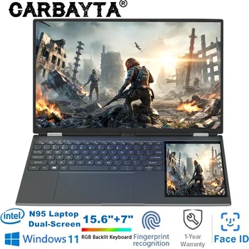 CARBAYTA 15.6"+7" Dual Screen Laptop Computer, Intel N95 32GB/16GB DDR4 RAM, RGB Backlit Keyboard 7" Touch Screen Notebook PC