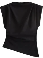 New European and American fashion simple pleated decorative shoulderless top - Image 5