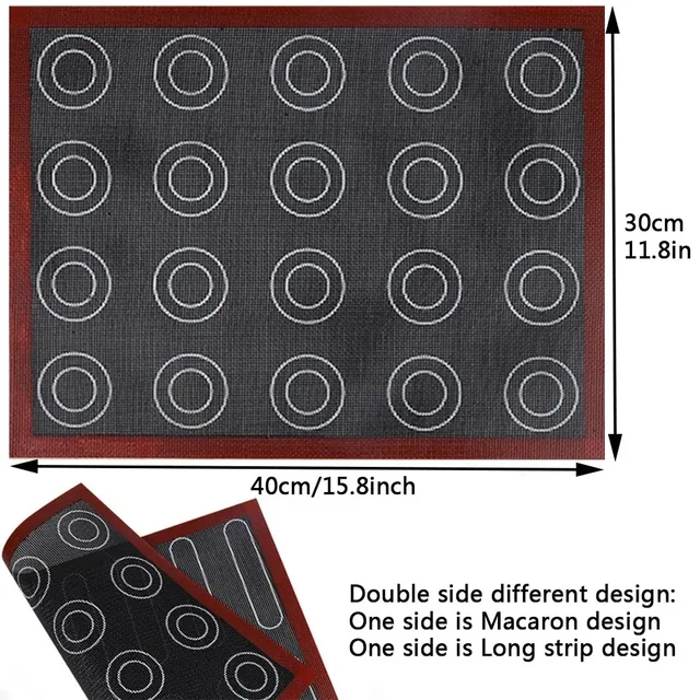 Aomily Silicone 30x40cm Two Sided In One Printing Macaroon Puff Baking Mat Non Stick Pastry Oven Cake Perforated Sheet Liner Mat 4