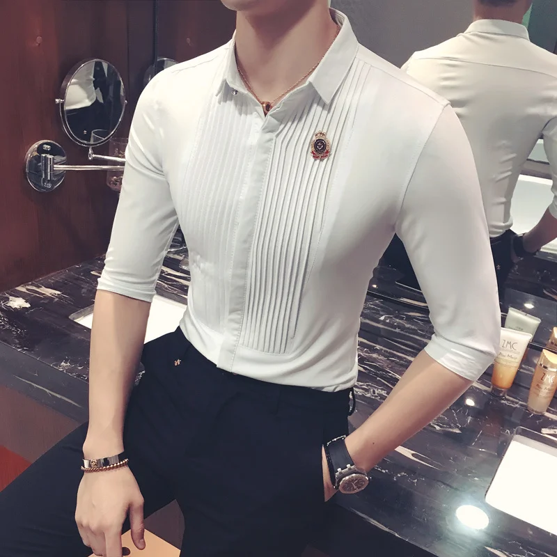 Shirts Men Short Sleeve Dress Summer Fashion Camisa Social Masculina Slim Fit Wine Red White Black